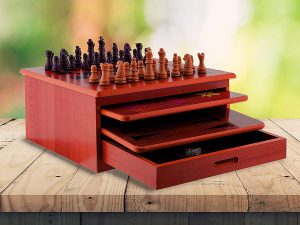 10 in 1 Wooden Chess Board Games Slide Out Checkers House Unit Set