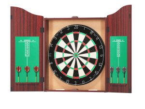 18" Dartboard Dart Board with Steel Darts Wooden Cabinet Party Game