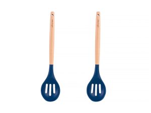 2pcs Beechwood & silicone slotted spoon navy