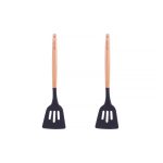 2pcs Beechwood & silicone slotted turner charcoal