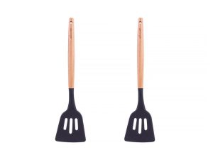 2pcs Beechwood & silicone slotted turner charcoal