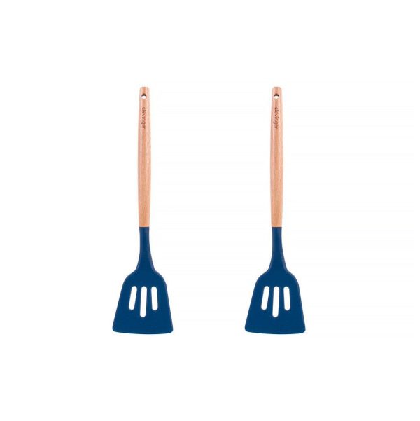 2pcs Beechwood & silicone slotted turner navy