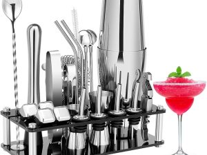 Cocktail Shaker Set Boston 23-Piece Stainless Steel and Professional Bar Tools for Drink Mixing