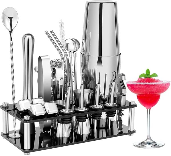 Cocktail Shaker Set Boston 23-Piece Stainless Steel and Professional Bar Tools for Drink Mixing