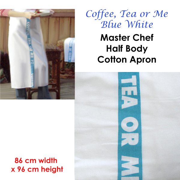 Tea or Me Blue White Master Chef Half Cotton Apron 86 x 96 cm