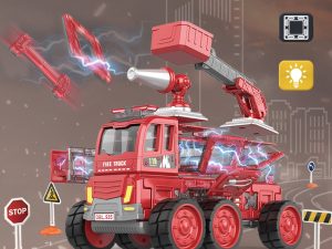 DanBaoLe Magnetic Fire Truck DIY Assembly Eneineering Vehicle with Music Lights Red Christmas Gift