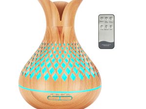 Essential Oil Aroma Diffuser and Remote - 500ml Vase Flower Wood Mist Humidifier