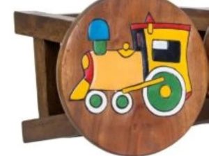 Hand Carved Children's Chair Stool Wooden Train Locomotive Theme