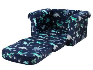 Keezi Kids Sofa 2 Seater Children Flip Open Couch Lounger Armchair Dinosaur Navy