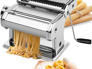 Pasta Maker Manual Steel Machine with 8 Adjustable Thickness Settings