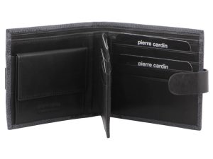 Pierre Cardin Mens RFID Woven-Embossed Leather Tab Wallet - Black