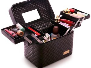 Travel Mirror Cosmetic Bag Foldable Tray Portable Makeup Organizer Case Storage Display Box