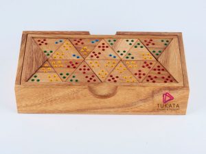 Wooden Domino Game Set Triangle shaped Handmade Dominoes in Gift box